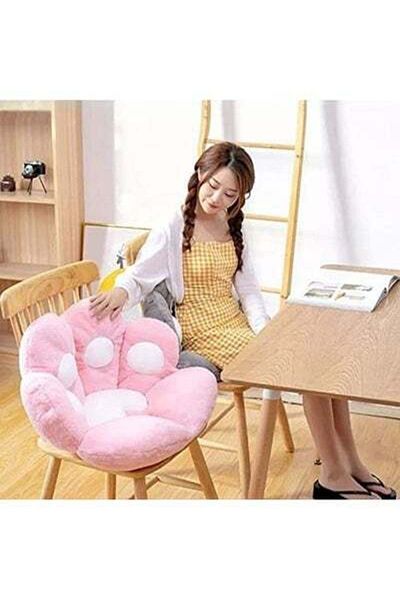 HALAMODO Multiuse Plush Cat Paw Design Chair Cushion Pink/White 80x70cm