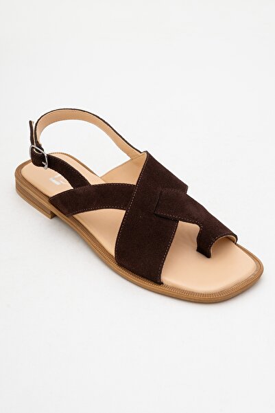 LuviShoes Louna Brown Suede Genuine Leather Flip Flops Women's Sandals