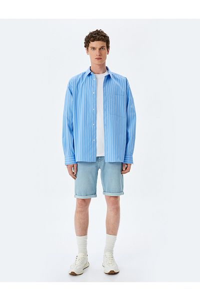 Koton Pantaloni scurți din denim slim din bumbac Bermuda cu buzunar