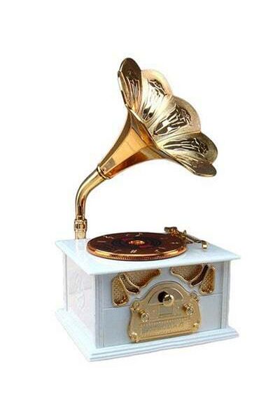 HALAMODO Vintage Romantic Gramophone Shaped Music Box White/Gold
