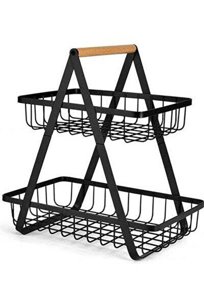 HALAMODO رف تخزين سلة الفاكهة ذو طبقتين باللون الأسود 10.6 × 6.7 × 11.4 بوصة