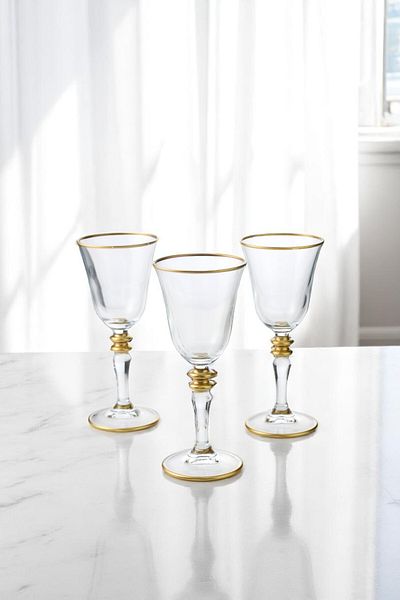 Wow Home Set of 6 Gilded Footed Glass Goblet Glasses