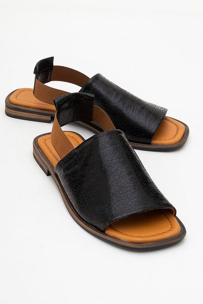 LuviShoes Sandale de damă elastice din piele naturală neagră FUELA