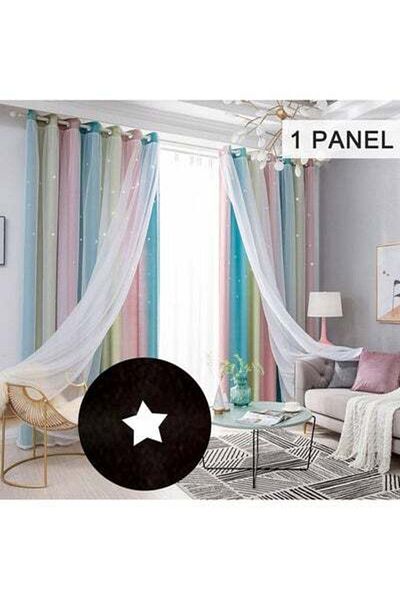 HALAMODO 2 Piece Star Hollow Style Curtains Multicolour 95x53inch