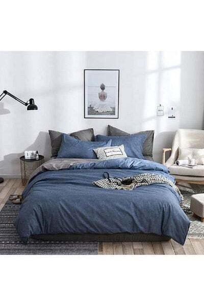 HALAMODO 4-Piece Queen Size Luxurious Comforter Set Microfiber Blue 220x240cm