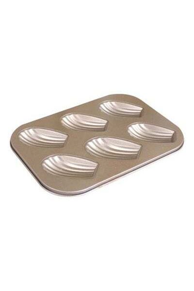 HALAMODO 6-Cavity Carbon Steel Patterned Baking Mould Gold 26.5x1.7x18.5cm