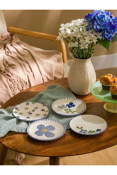 LC Waikiki Lcw Home Mixed Flower Printed Ceramic Cake Plate Set of 4 16 cm