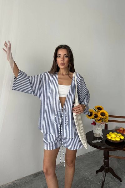 nedo7 Striped Tunic - Shorts Set - Navy Blue