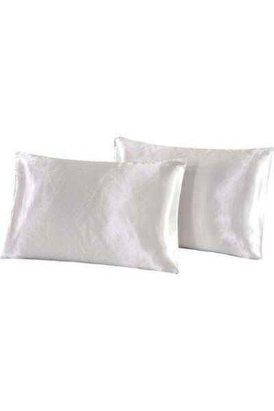 HALAMODO 2-Piece Simple Solid Colour Pillow Case Cover Silk White 51 x 76cm