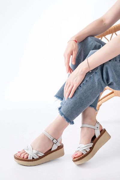No8 Home 730-037 White Mirror Genuine Leather Orthopedic Sole Women's Sandals