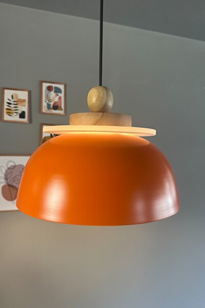 Bamyum Revola Turuncu Tekli Avize Ahşap Boncuk Başlık Iç Mekan Aydınlatma Dekoratif Mutfak Cafe Salon