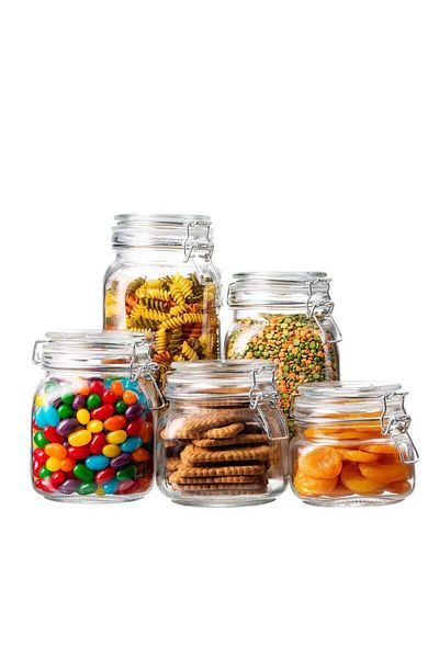 COOYA Sealed glass jars,set of 5,with lids,multiple capacities,durable and easy to clean,for food storage