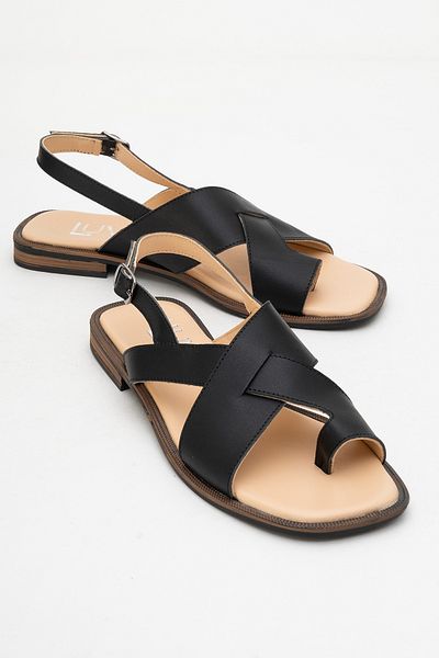 LuviShoes Louna Black Skin Genuine Leather Flip Flops Women's Sandals
