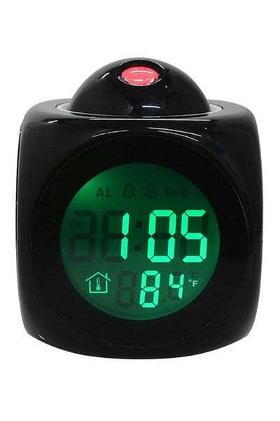 HALAMODO LCD Digital Projection Alarm Clock Black 8x8cm