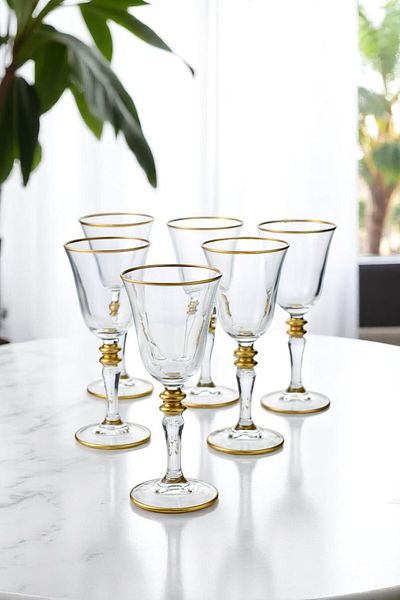 Wow Home Set of 6 Gilded Footed Glass Goblet Glasses