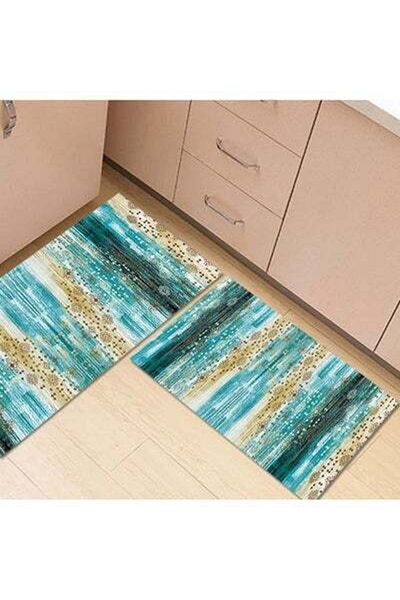 HALAMODO Abstract Print Bathroom Soft Anti-Skidding Mat Multicolour 40(W)x120(L)cm