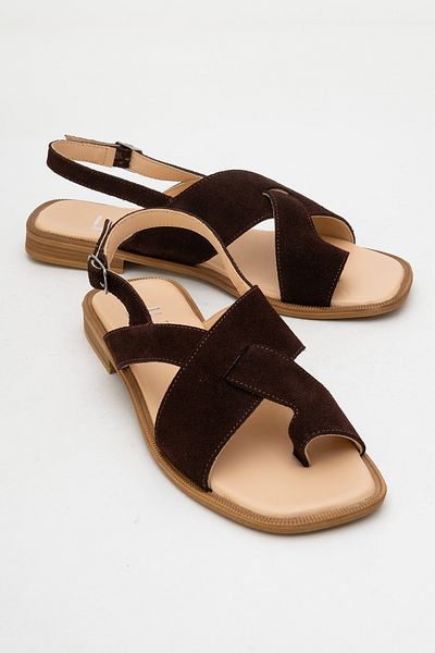 LuviShoes Louna Brown Suede Genuine Leather Flip Flops Women's Sandals