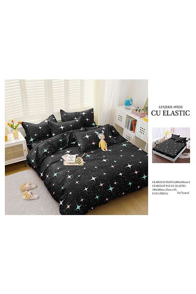 CHIRASO CHIRASO 4-Piece Bedding Set, Satin Cotton, Fitted Sheet 180x200 cm, 2 Pillowcases