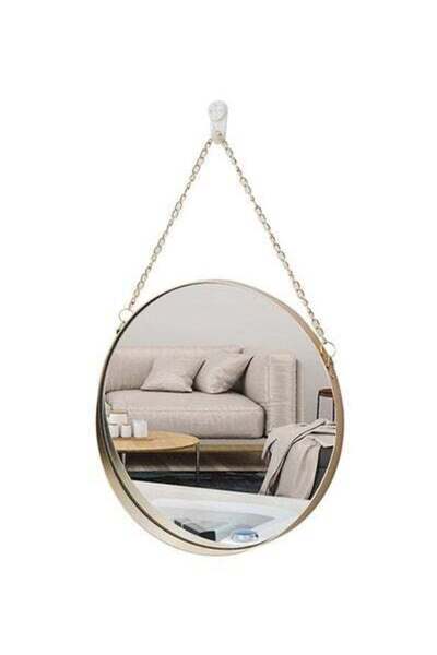 HALAMODO مرآة حائط دائرية ذهبية/شفافة مقاس 25×38 سم