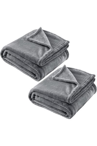 Fabienne Pack of 2 Double Blankets Grey Silky Soft Flannel Throw Blanket 200x220cm