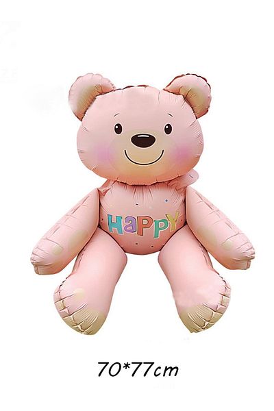 Patladı Gitti Pink Happy Written Sitting Bear Foil Balloon 77X70 cm
