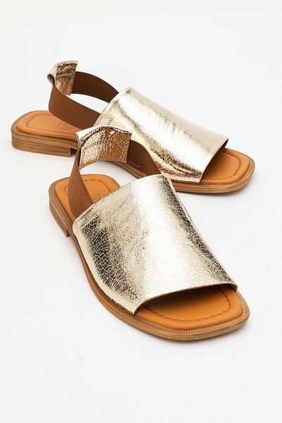 LuviShoes Sandale de damă FUELA Gold din piele naturală elastică