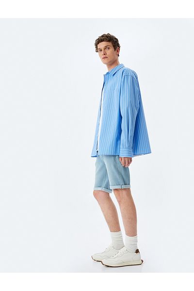 Koton Pantaloni scurți din denim slim din bumbac Bermuda cu buzunar