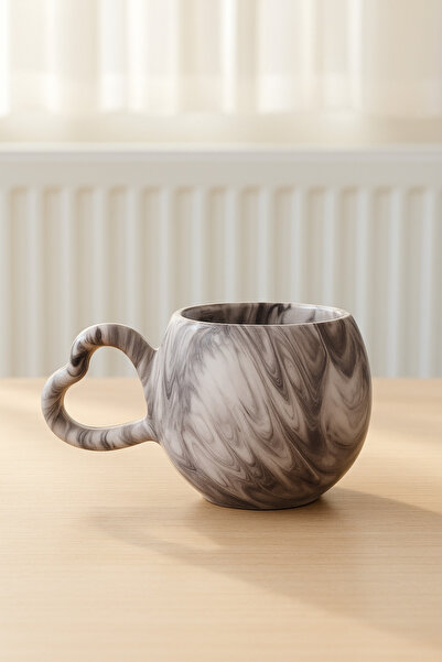 SırART Kalp Kulp SİYAH Ebruli El İşlemeli Seramik Kupa