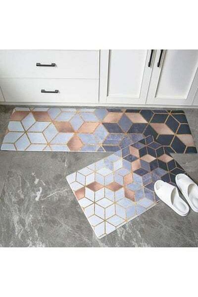 HALAMODO Geometric Pattern Rectangle Water Proof Home Mat Multicolour S