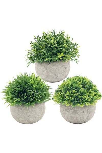 HALAMODO 3-Piece Artificial Plants Set Grey/Green