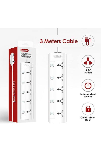 Generic PEGANT 5 Way 3M Power Extension Cord 5 Universal Outlets Electrical Strip UK Plug 3 Meters Cable 250