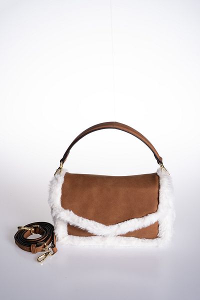 Oblavion Tan Vegan Suede Fur Envelope Cover Adjustable Hand and Shoulder Bag