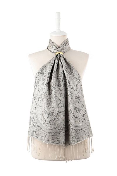 Bursa İpek Gray Black Jamawar Woven Silk Scarf