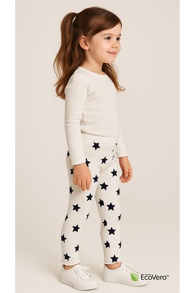 Kyex Pure Dots Girls Summer Star Patterned White Leggings