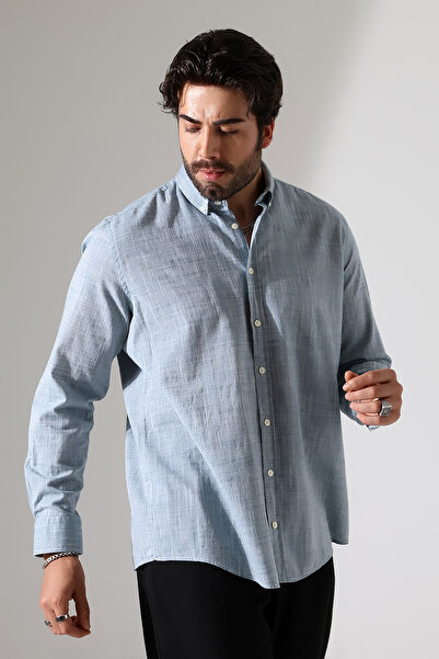 GÖMLEKÇİNİZ Yeni Sezon Oversize Kesim Uzun Kol Pamuk Keten Erkek Gömlek
