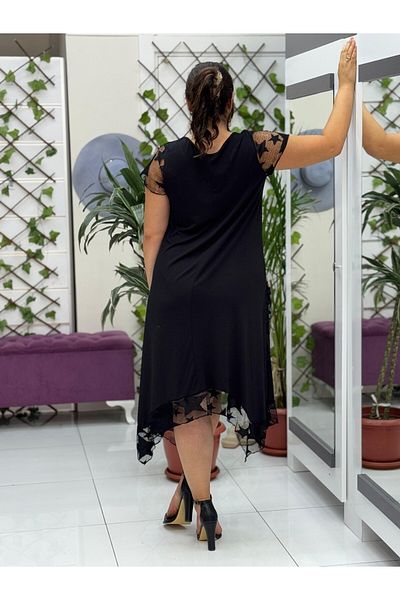 Punta Otantik Ts1001 Lace Half Sleeve Lapel Viscose Dress Black
