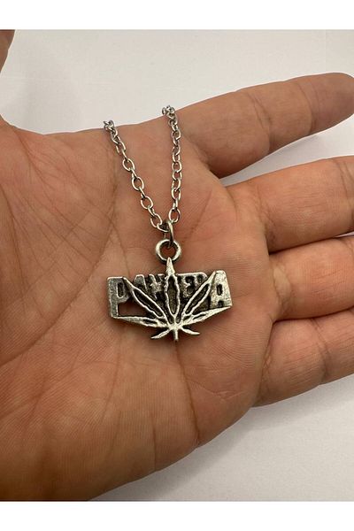 Herşey Nota Silver Color Unisex Metal Necklace with Pantera Logo Figure – Jewelry Reflecting the Spirit of Heavy Metal