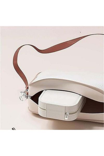 FOXMAG24 Cosmetic case with LED mirror, 3 light modes, USB charging, faux leather, 16.5×11.5×6 cm, white