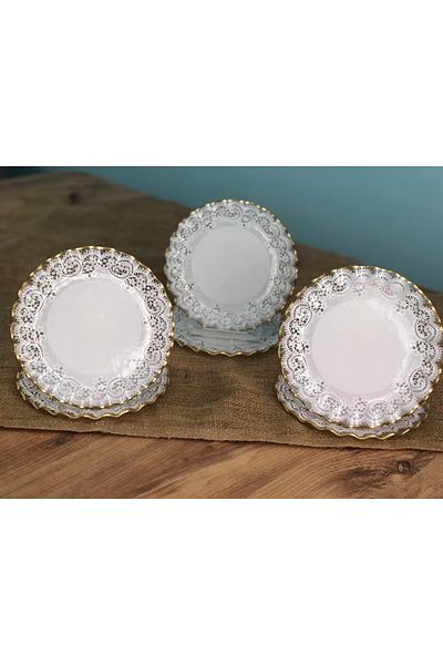 B&M Gold Lace Patterned Curved Dessert Plate 6 Pieces