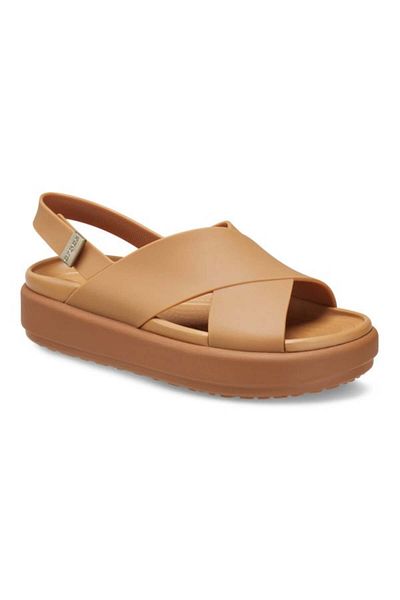 Crocs Brooklyn Luxe Cross Strap Sandals 38-39 Eu - W8 Us Brown - Tan/tan