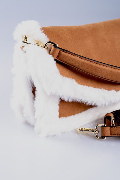 Oblavion Tan Vegan Suede Fur Envelope Cover Adjustable Hand and Shoulder Bag
