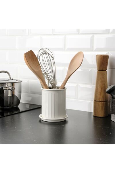 IKEA QUİCK Tezgah Üstü Altlıklı Kaşıklık Yükseklik 13 Cm Paslanmaz Çelik Çatal Bıçaklık Bej