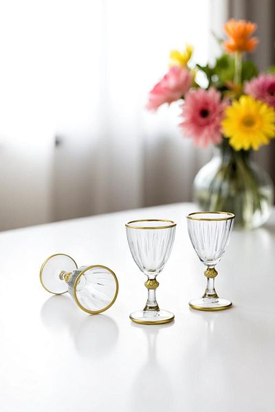 Wow Home Set of 6 Gilded Coffee Side Glasses with Legs