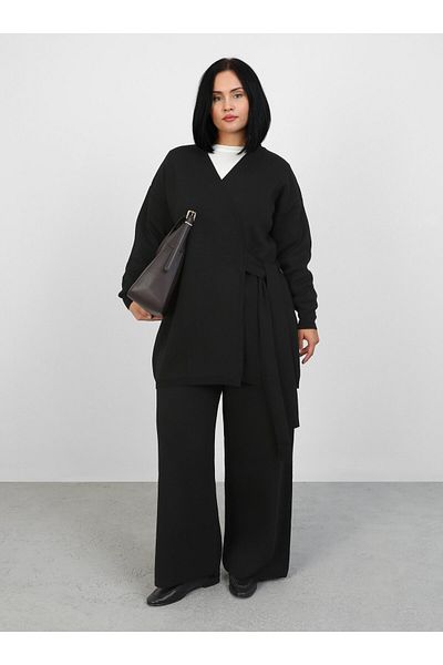 ALİA Σετ Πλεκτό με Λεπτομέρεια Δεμένο Plus Size - Μαύρο - Alia