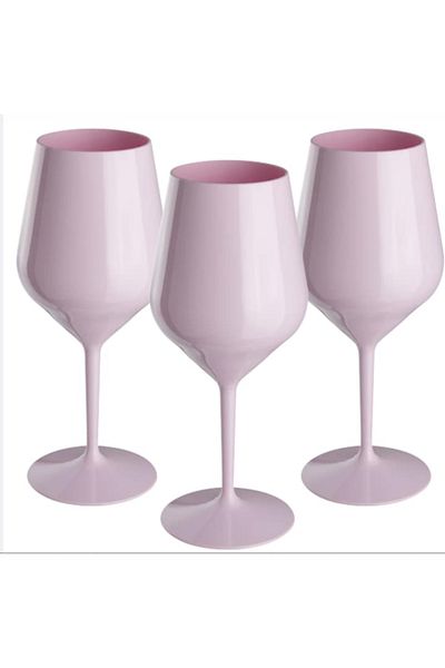 OEM Set of 3 Tritan Wine Glasses, 470 cc, Pale Pink, Polycarbonate, Reusable