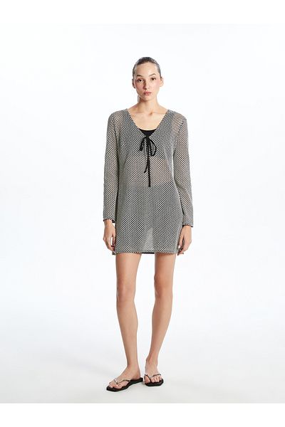 LC Waikiki V neck plaid beach dress