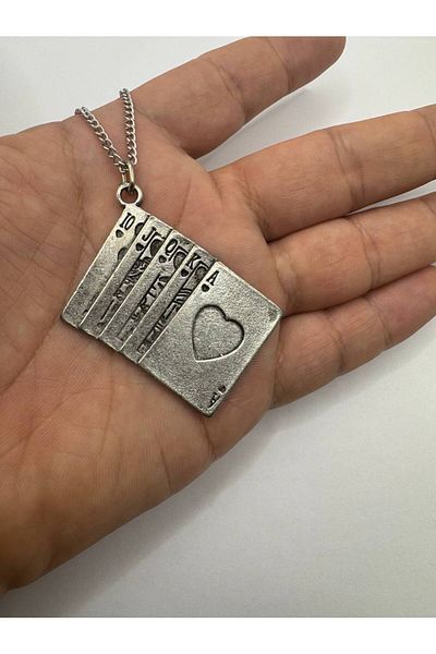 Herşey Nota Silver Color Unisex Necklace with Playing Cards Figures – Poker and Luck Themed Jewelry
