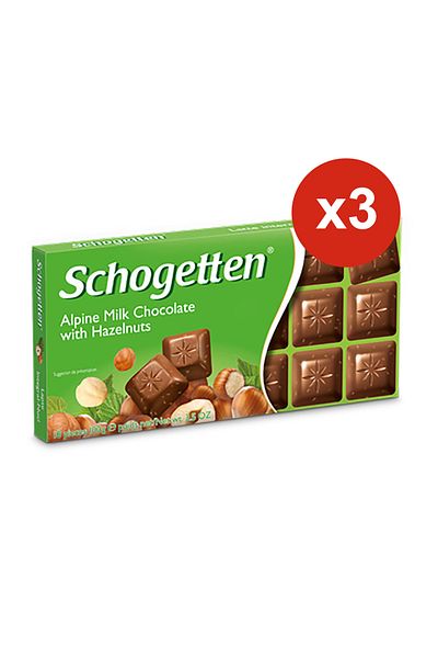 Schogetten ciocolată cu alune 100 g x 3 bucăți