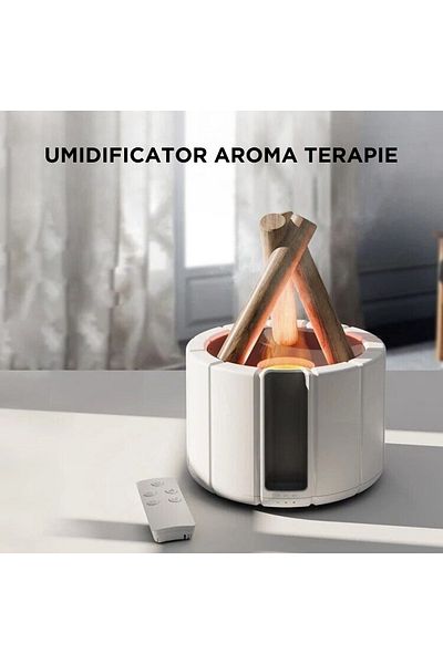 ATOMKIT Difuzor Aromaterapie, Umidificator sub forma Foc de Tabara, Multiple Culori ale focului, Alb