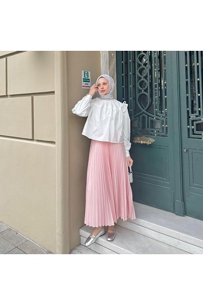 RFK Butik Women's Pleated Hijab Skirt Light Powder Pink